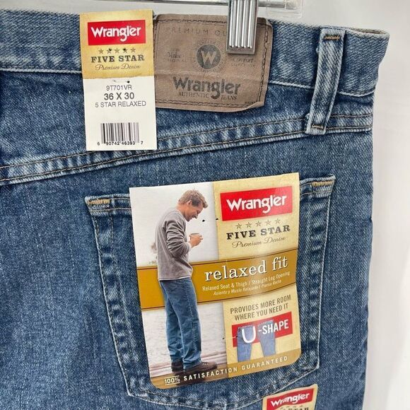 Wrangler Mens 5 Star Relaxed Fit Jeans Denim Cotton Medium Wash Blue Size 36x30 - Picture 11 of 11